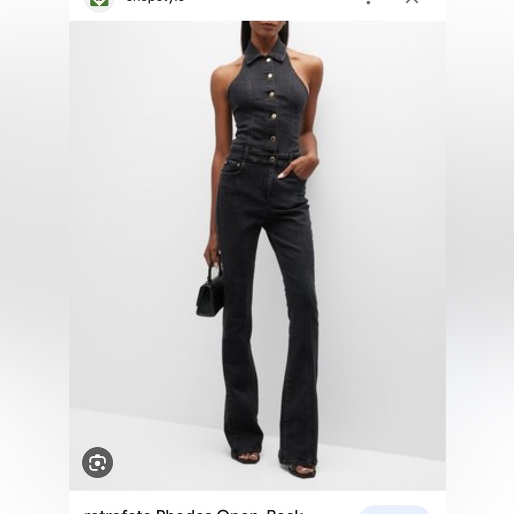 BNWT retrofete Rhodes halter open back jumpsuit size medium in black denim
